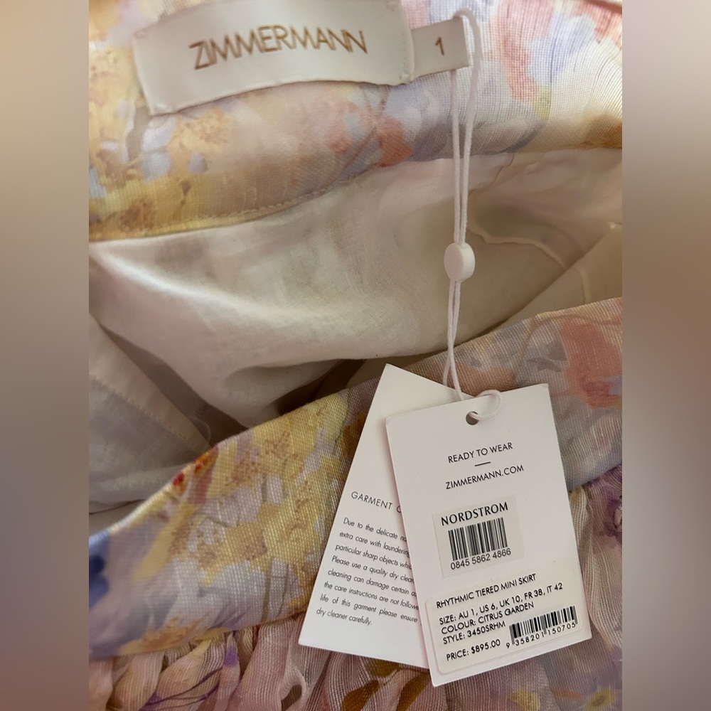 NWT Zimmermann Rhythmic Floral Print Tiered Skirt 1 US6 - Picture 14 of 17